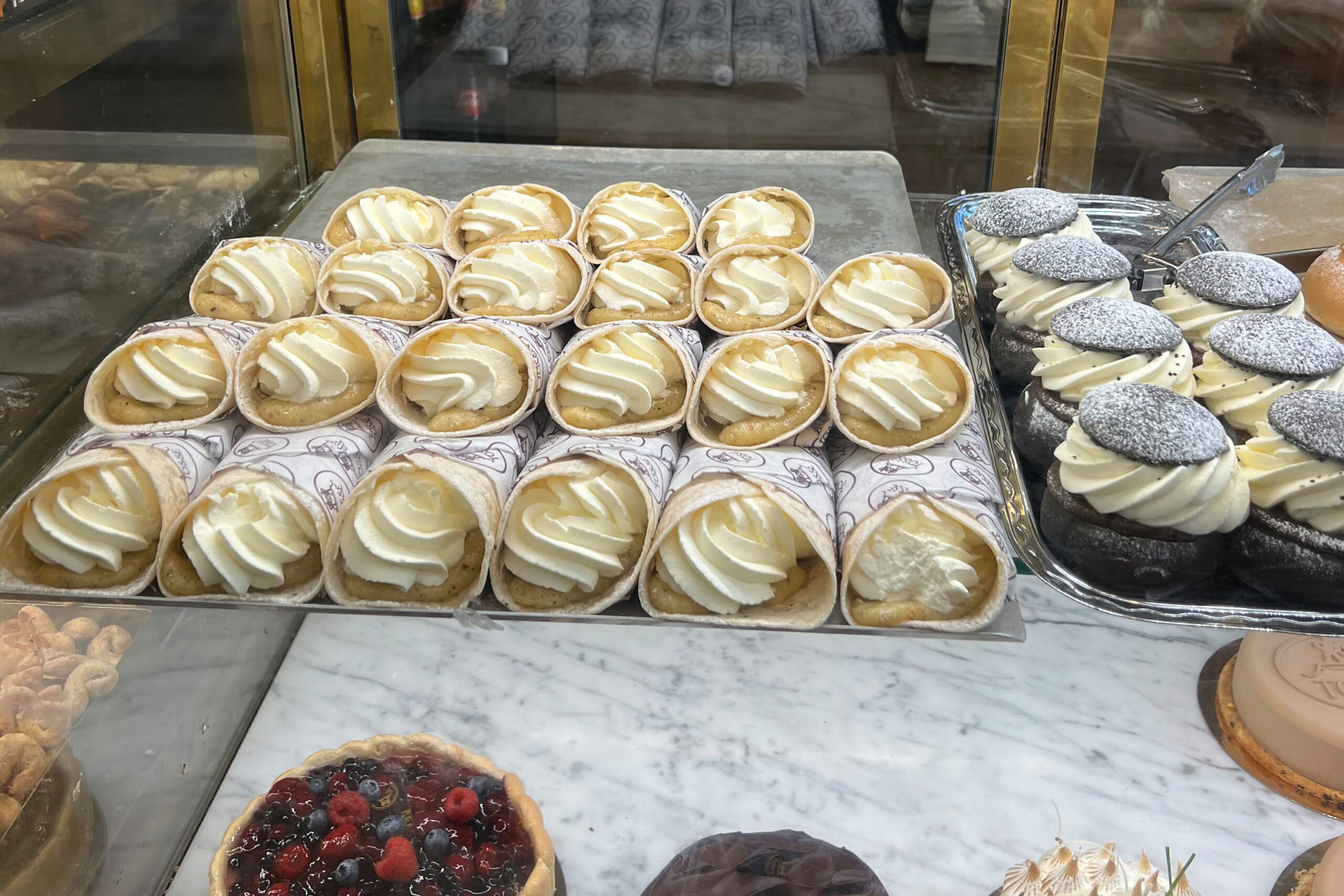 Semla pastries at the counter in the Tösse Bakery