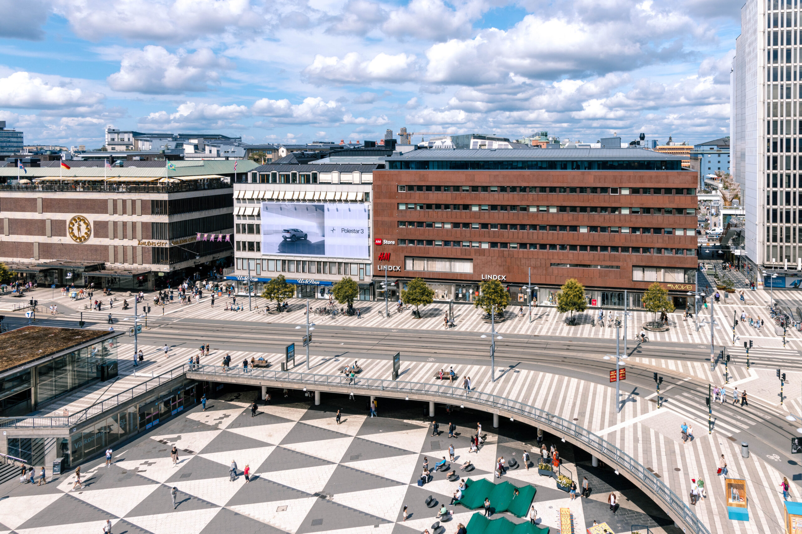 Aerial of Sergel's Square in Stockholm, Sweden.