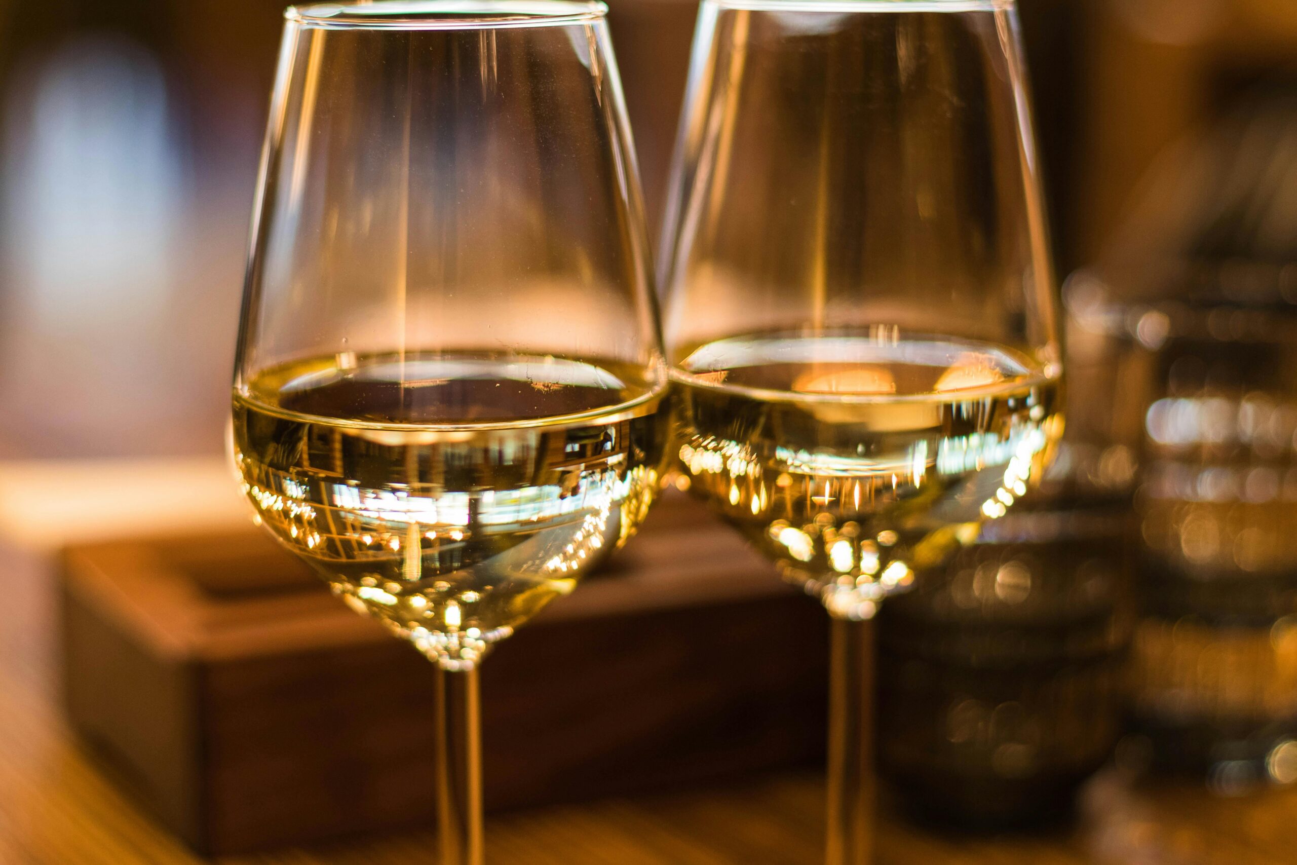 Close up photo of two whine glasses