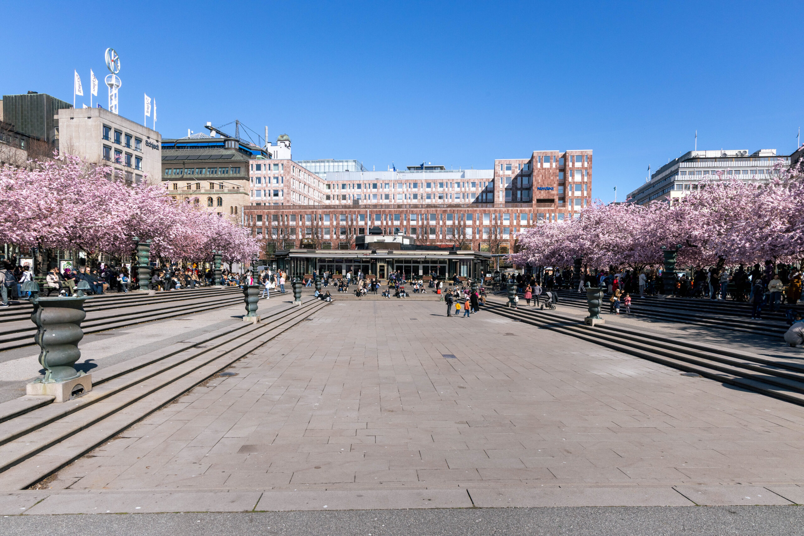 Kungstradgarden Park Spring Photo of Kungsträdgården park in Spring, with cherry blossom trees.