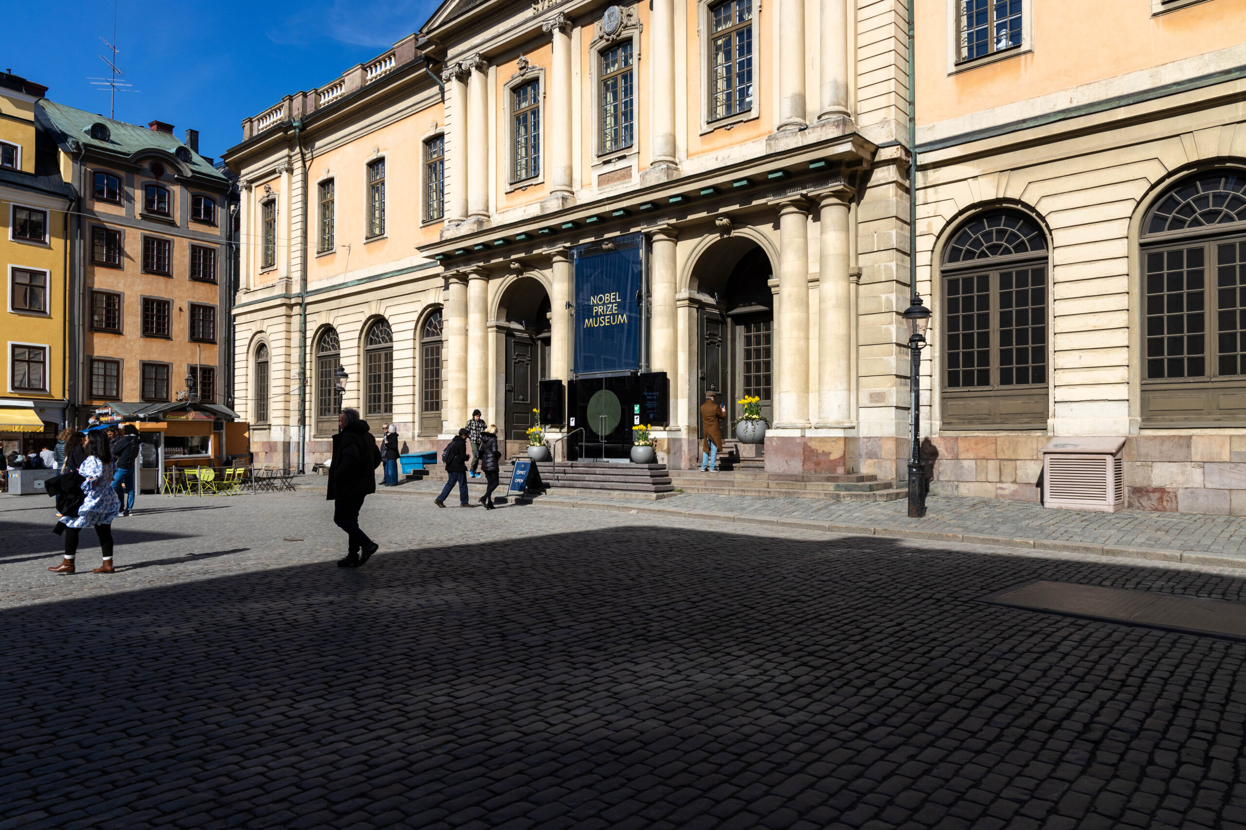 Nobel Prize Museum at Gamla Stan Exterior of Nobel Prize Museum building at Stortorget Square in Gamla Stan district, in Stockholm Sweden.