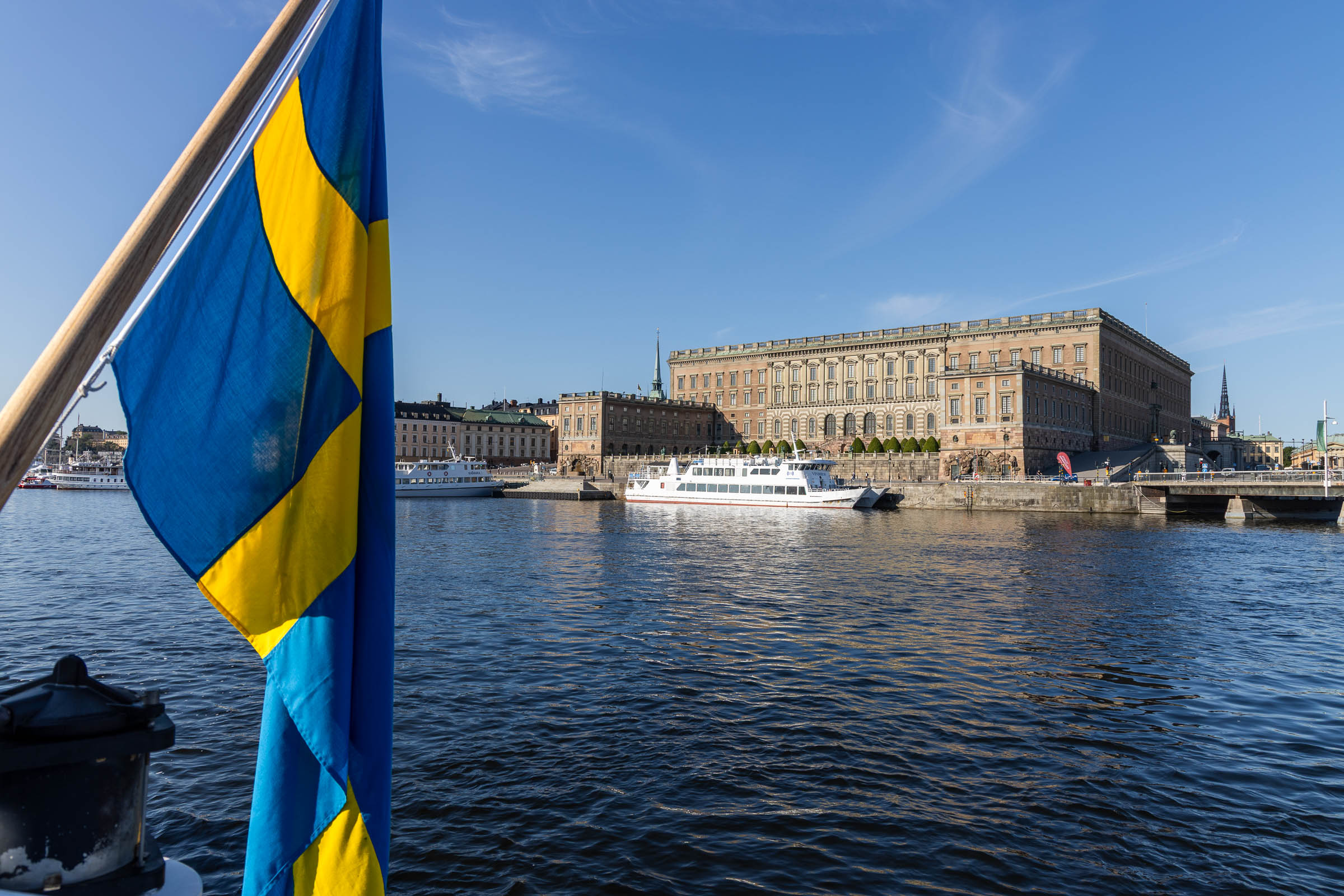 Swedish flag and Royal Palace