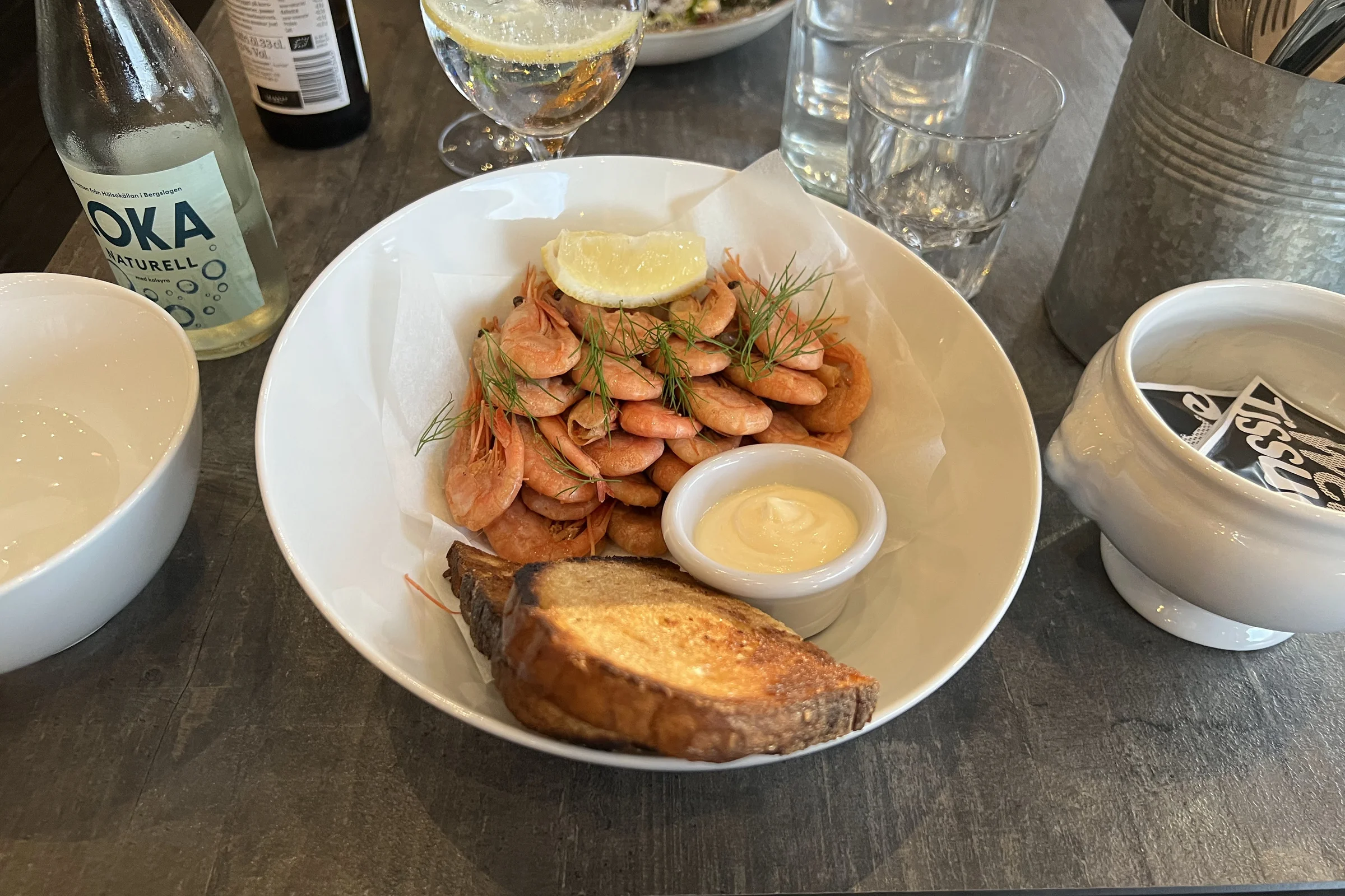 A plate of shrimps at restaurant Nya Dannekrogen at Utö.